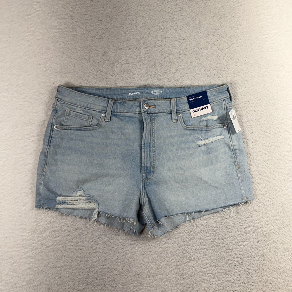 High Rise OG Straight Jean Shorts 16 (W37x3) Old Navy Blue Stretch Cut Offs NWT
